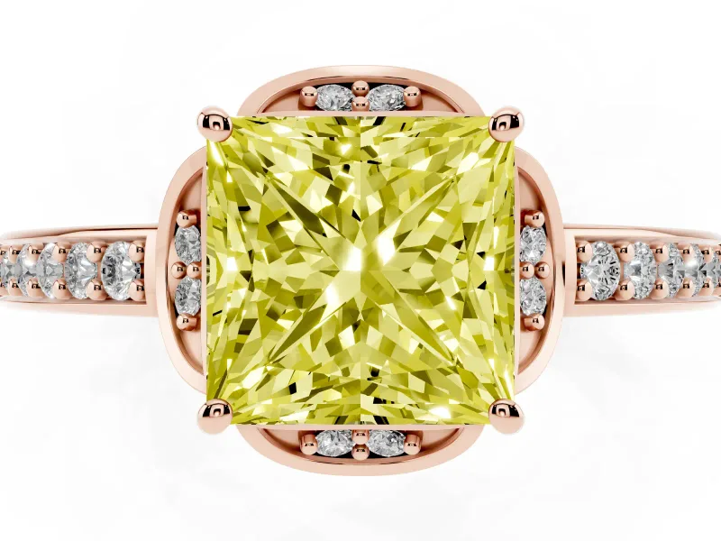 Princess Cut Floral Pavé Engagement Ring Setting for a Fancy Yellow Lab-Grown Diamond | Rose Gold
