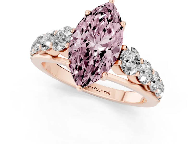 Marquise Graduated Side Stone Engagement Ring Setting for a Fancy Pink Lab-Grown Diamond | Flat Top Band | Rose Gold