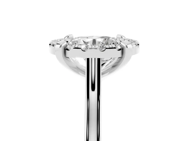 Round Claw Corner Halo Engagement Ring Setting | Slim Plain Band | White Gold