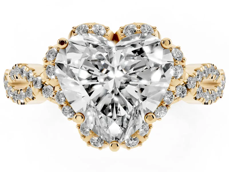 Heart-Shaped Milgrain Halo Engagement Ring Setting | Graduated Shoulders | Yellow Gold