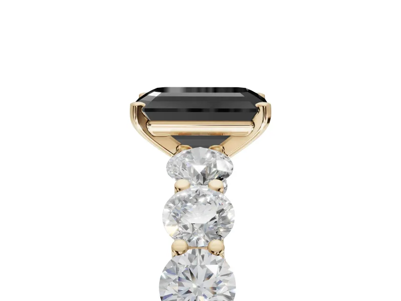 Emerald Cut Side Stone Engagement Ring Setting for a Black Center | Yellow Gold
