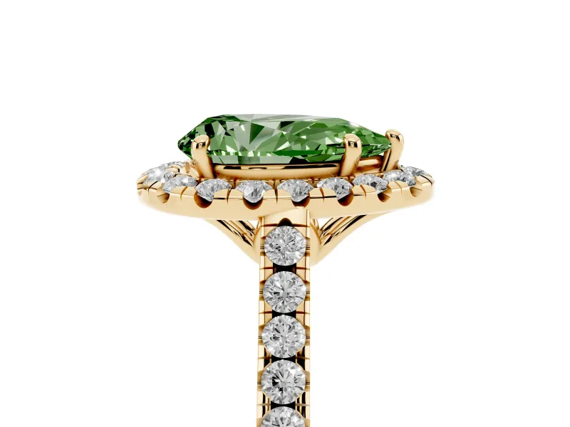 Pear-Shaped Raised Halo Engagement Ring Setting for a Fancy Green Lab-Grown Diamond | Yellow Gold