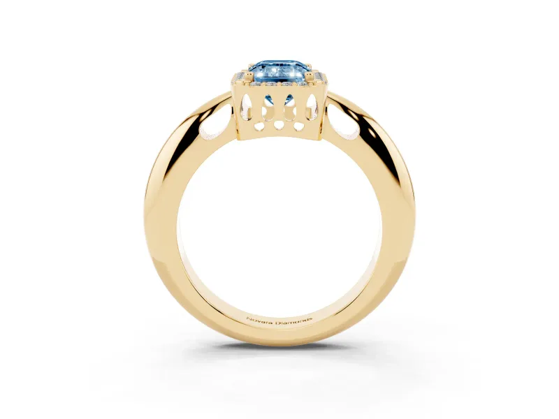 Emerald Cut Halo Engagement Ring Setting for a Fancy Blue Lab-Grown Diamond | Plain Tapered Band | Yellow Gold