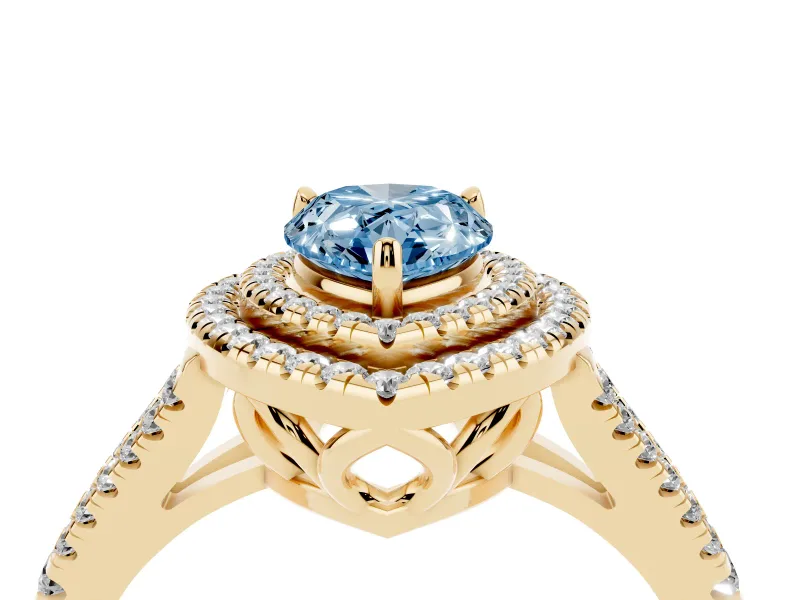 Pear-Shaped Halo Engagement Ring Setting for a Fancy Blue Lab-Grown Diamond | Yellow Gold - Design NV-24799