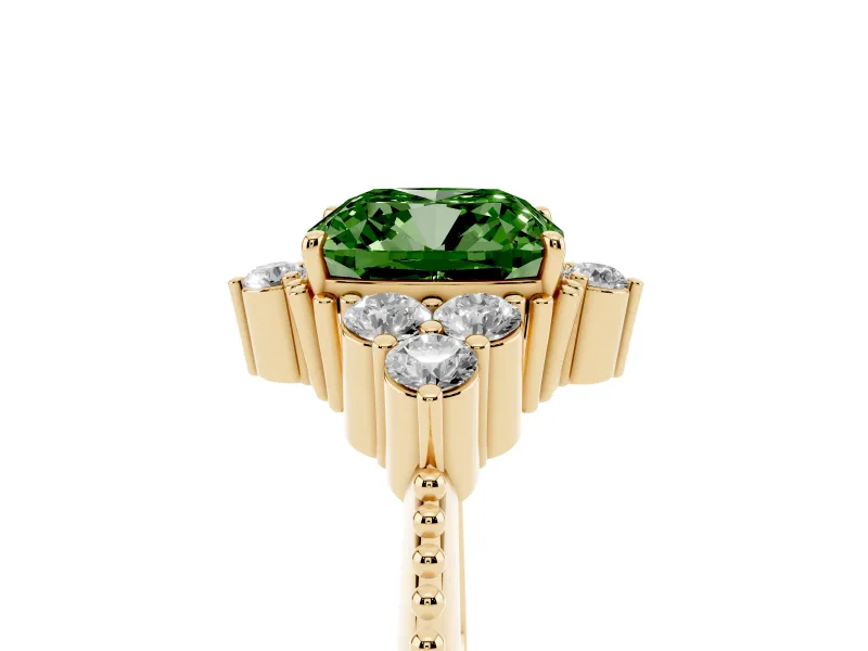 Cushion Cut Cluster Engagement Ring Setting for a Fancy Green Lab-Grown Diamond | Yellow Gold