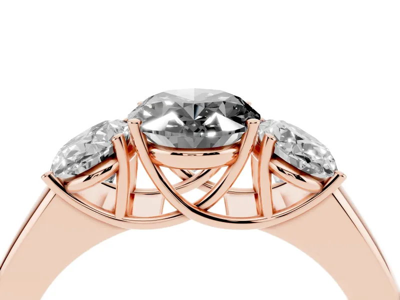 Oval Three Stone Engagement Ring Setting for a Black Center | Touching Side Stones | Rose Gold