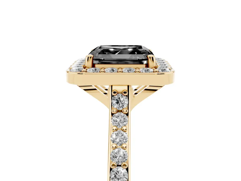 Asscher Cut Pavé Halo Engagement Ring Setting for a Black Center | Yellow Gold