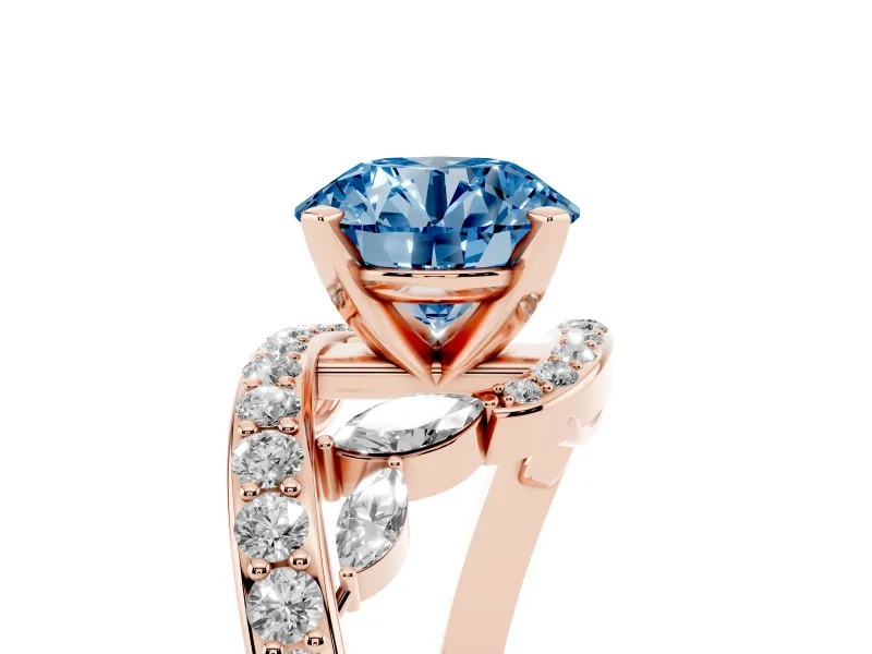 Round Bypass Engagement Ring Setting for a Fancy Blue Lab-Grown Diamond | Rose Gold