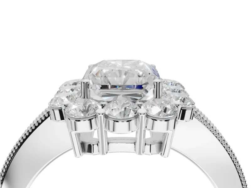 Radiant Cut Vintage Halo Engagement Ring Setting | Milgrain Channel Band | Platinum