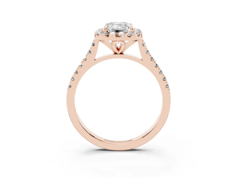 Emerald Cut Halo Engagement Ring Setting | Tapered Band | Rose Gold
