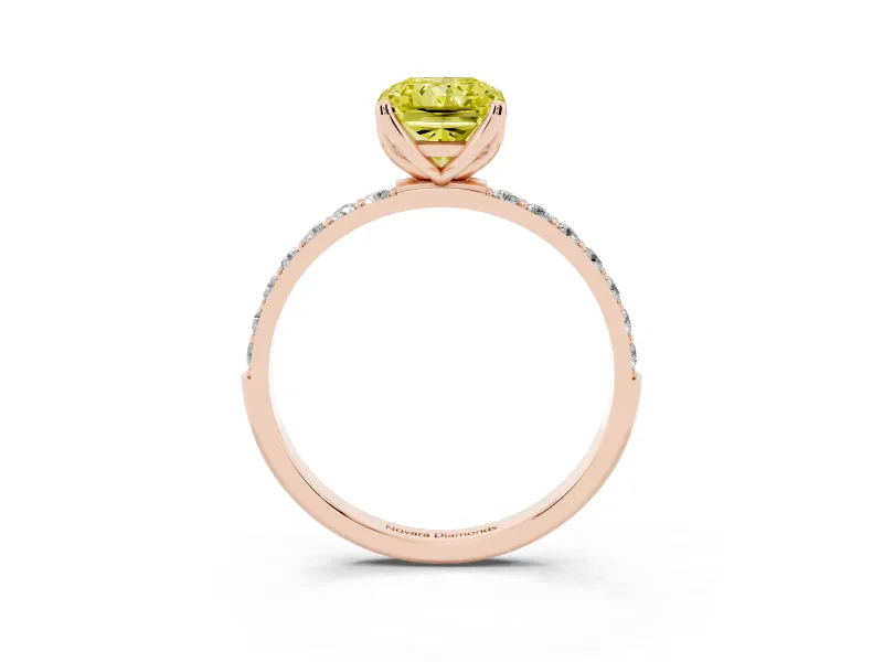 Radiant Cut Pave Solitaire Engagement Ring Setting for a Fancy Yellow Lab-Grown Diamond | Slim Band | Rose Gold