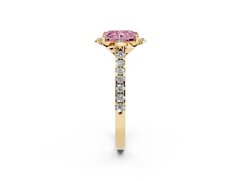 Radiant Cut Floral Petal Engagement Ring Setting for a Fancy Pink Lab-Grown Diamond | Petal Accents | Yellow Gold