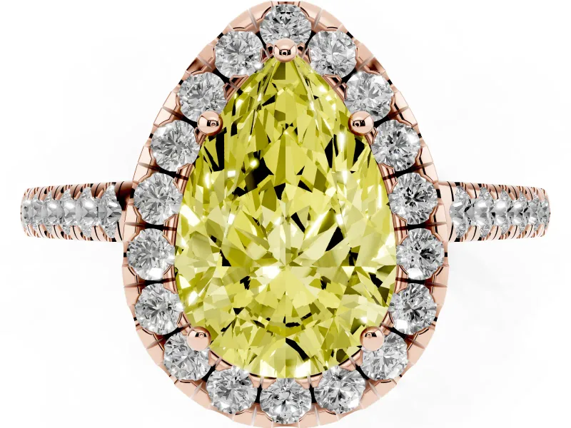 Pear-Shaped Halo Engagement Ring Setting for a Fancy Yellow Lab-Grown Diamond | Pave Shoulders | Rose Gold
