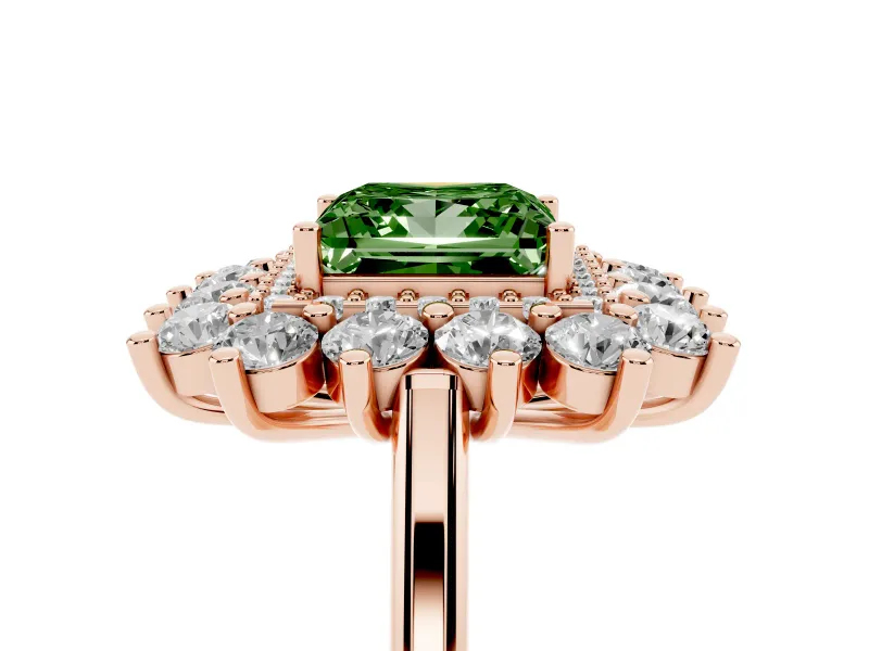 Princess Cut Floral Double Halo Engagement Ring Setting for a Fancy Green Lab-Grown Diamond | Plain Band | Rose Gold