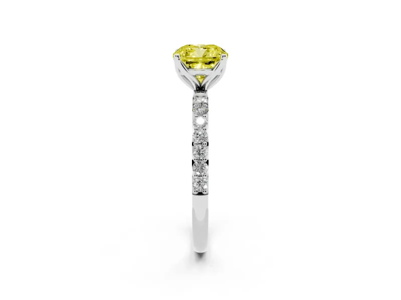Cushion Cut Pave Solitaire Engagement Ring Setting for a Fancy Yellow Lab-Grown Diamond | Slim Band | Sterling Silver
