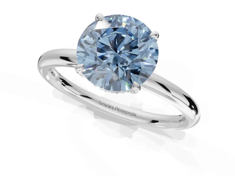 Round Hidden Halo Engagement Ring Setting for a Fancy Blue Lab-Grown Diamond | Platinum