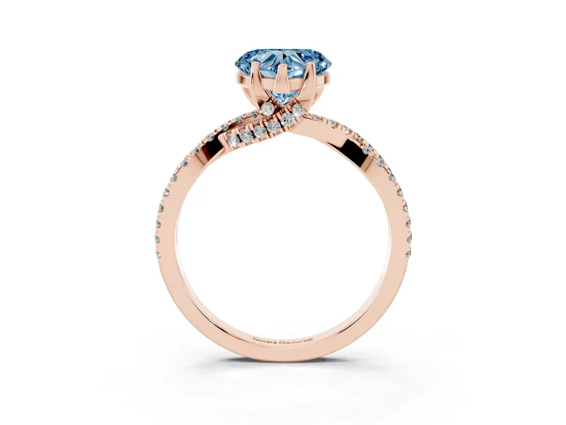 Heart-Shaped Twisted Pave Engagement Ring Setting for a Fancy Blue Lab-Grown Diamond | Split Shank | Rose Gold