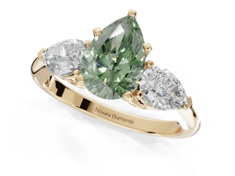 Pear-Shaped 3-Stone Engagement Ring Setting for a Fancy Green Lab-Grown Diamond | Yellow Gold