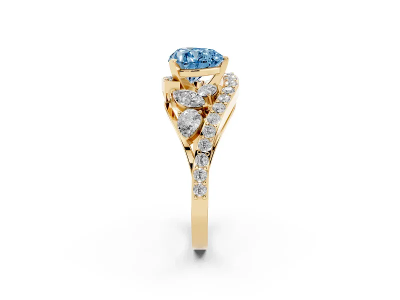 Heart-Shaped Bypass Pavé Engagement Ring Setting for a Fancy Blue Lab-Grown Diamond | Yellow Gold