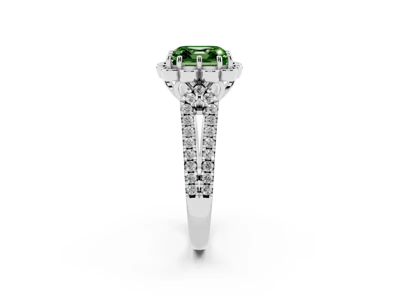 Asscher Cut Floral Halo Engagement Ring Setting for a Fancy Green Lab-Grown Diamond | Pavé Split Shank | Sterling Silver