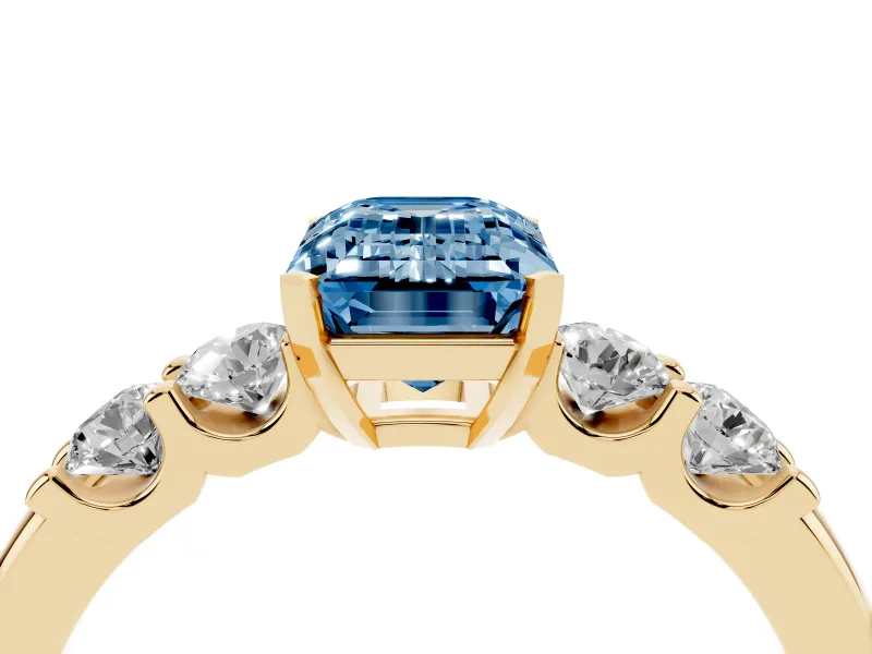 Emerald Cut Five Stone Engagement Ring Setting for a Fancy Blue Lab-Grown Diamond | Yellow Gold