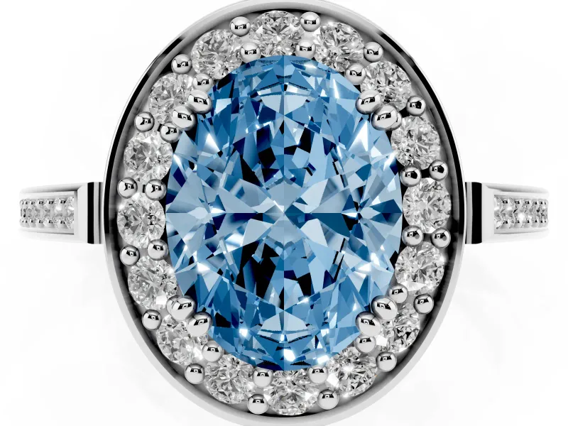 Oval Halo Engagement Ring Setting for a Fancy Blue Lab-Grown Diamond | Polished Halo Rim | White Gold