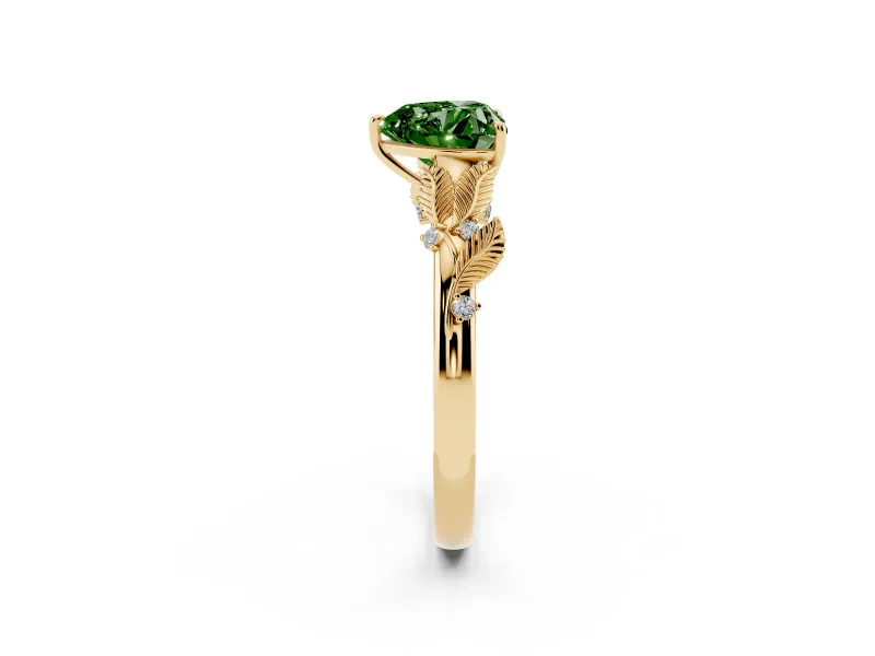 Heart-Shaped Leaf Engagement Ring Setting for a Fancy Green Lab-Grown Diamond | Yellow Gold