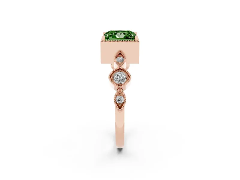 Princess Cut Vintage Milgrain Engagement Ring Setting for a Fancy Green Lab-Grown Diamond | Rose Gold