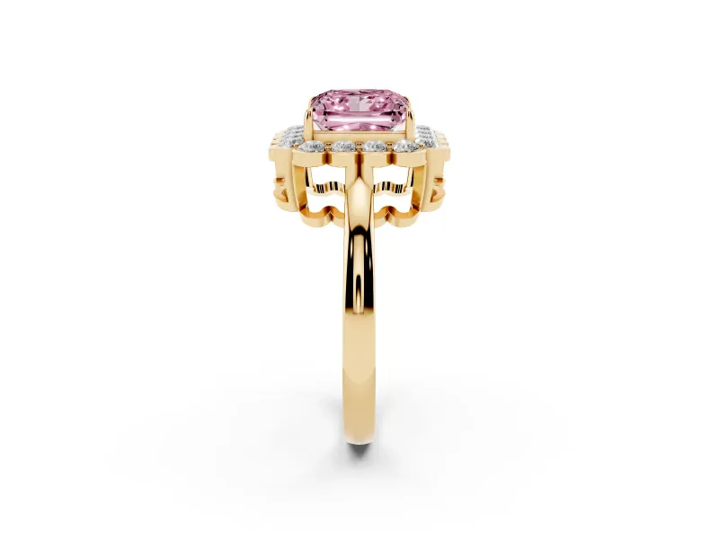 Princess Cut Halo Engagement Ring Setting for a Fancy Pink Lab-Grown Diamond | Yellow Gold - Design NV-24719