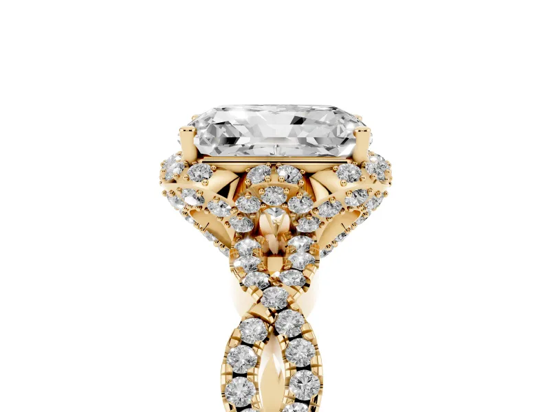 Radiant Cut Milgrain Halo Engagement Ring Setting | Graduated Shoulders | Yellow Gold