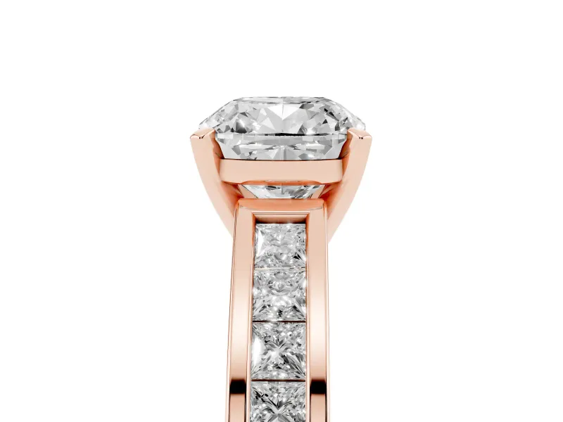 Cushion Cut Channel Set Engagement Ring Setting | Princess Cut Accents | Rose Gold