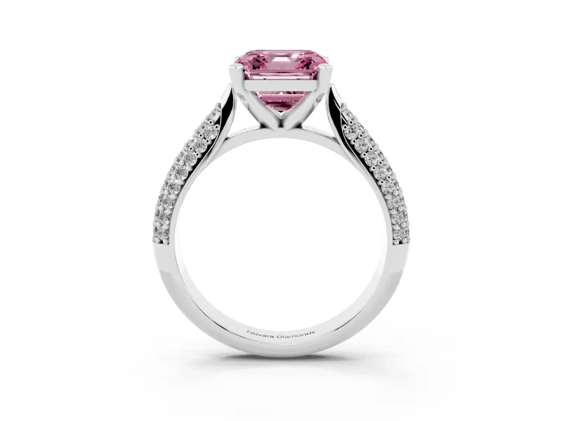 Asscher Cut Pavé Solitaire Engagement Ring Setting for a Fancy Pink Lab-Grown Diamond | Multi-Row Shoulders | Platinum