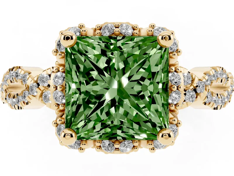 Princess Cut Halo Engagement Ring Setting for a Fancy Green Lab-Grown Diamond | Yellow Gold - Design NV-24725