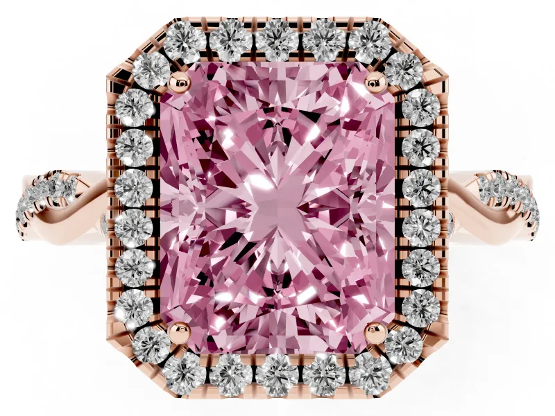 Radiant Cut Twist Halo Engagement Ring Setting for a Fancy Pink Lab-Grown Diamond | Rose Gold