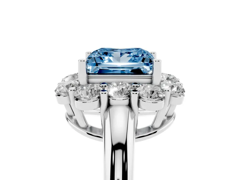 Princess Cut Graduated Milgrain Halo Engagement Ring Setting for a Fancy Blue Lab-Grown Diamond | Sterling Silver