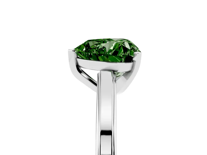 Fancy Green Heart Cut Diamond Solitaire Ring Set in White gold with Prong Setting and Classic Band