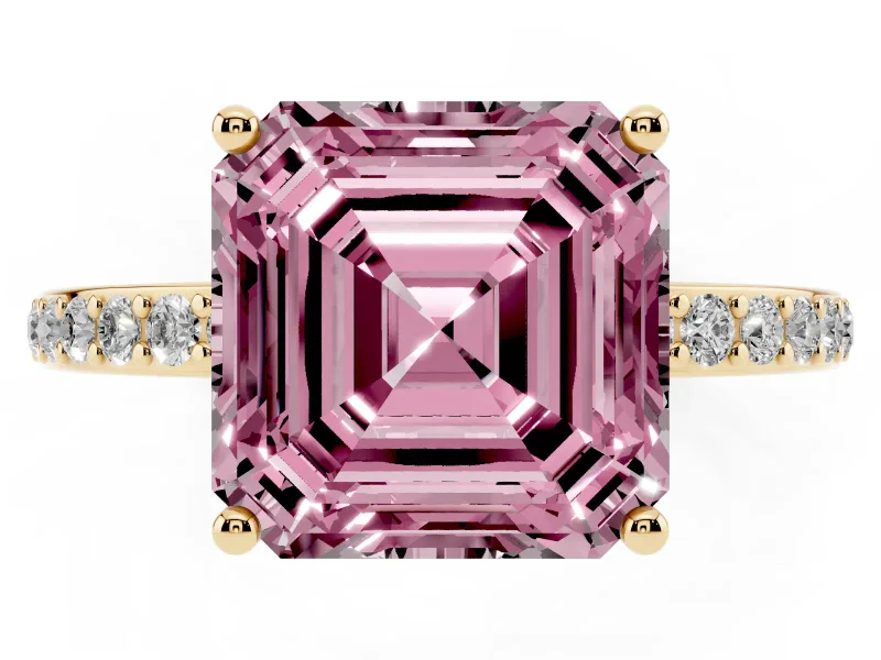 Asscher Cut Hidden Halo Engagement Ring Setting for a Fancy Pink Lab-Grown Diamond | Yellow Gold