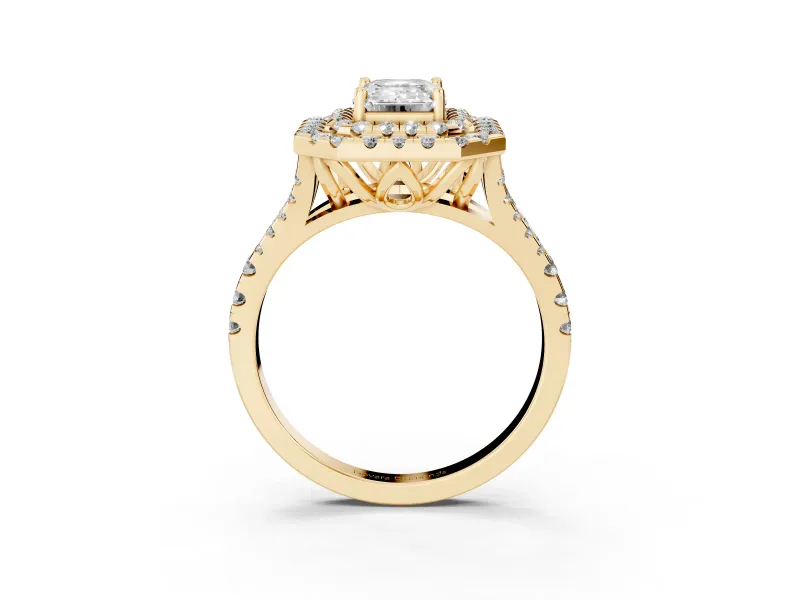 Emerald Cut Halo Split Shank Engagement Ring Setting | Yellow Gold