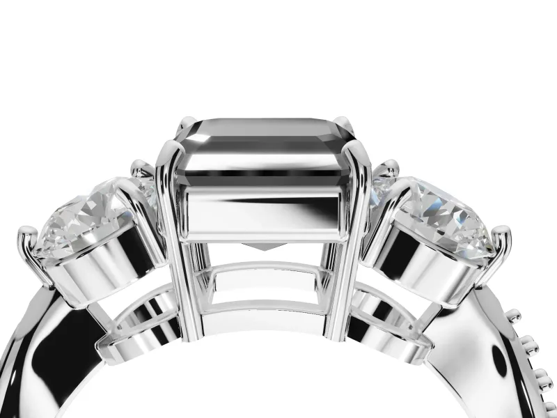 Asscher Cut Three Stone Engagement Ring Setting for a Black Center | Tapered Pavé Band | Platinum