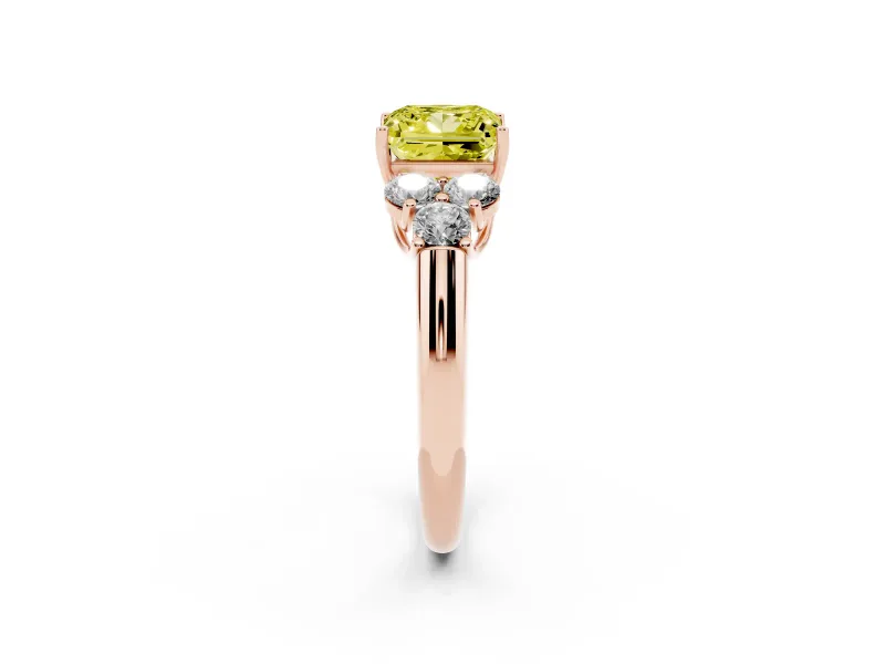Princess Cut Side Stone Engagement Ring Setting for a Fancy Yellow Lab-Grown Diamond | Rose Gold