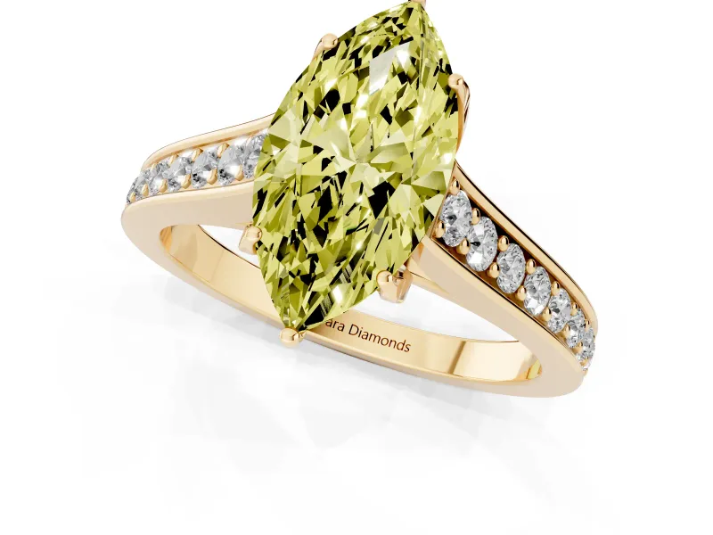 Marquise Graduated Pavé Engagement Ring Setting for a Fancy Yellow Lab-Grown Diamond | Yellow Gold
