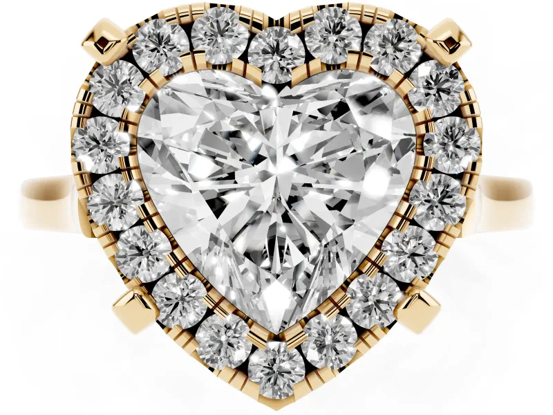Heart-Shaped Claw Corner Halo Engagement Ring Setting | Slim Plain Band | Yellow Gold