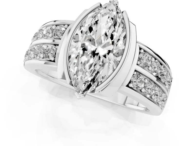 Marquise Half Bezel Engagement Ring Setting | Double Row Channel Band | White Gold