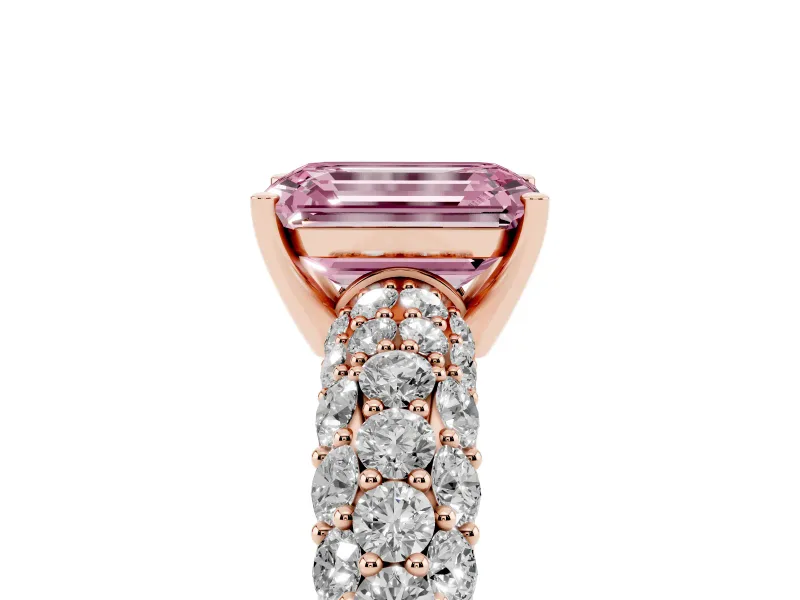 Emerald Cut Multi Row Pave Engagement Ring Setting for a Fancy Pink Lab-Grown Diamond | Rose Gold