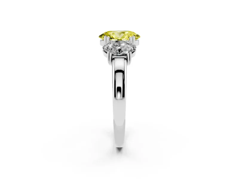 Oval Three Stone Engagement Ring Setting for a Fancy Yellow Lab-Grown Diamond | Double Claw Head | White Gold