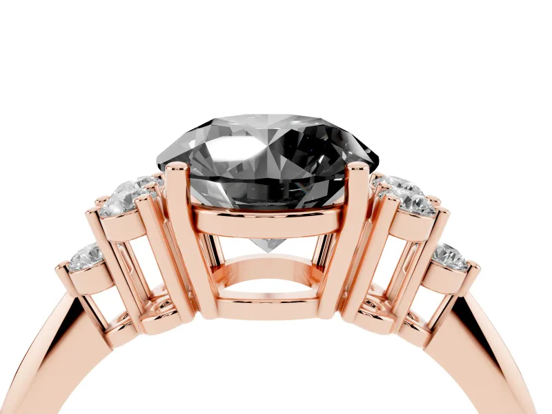 Round Cluster Accent Engagement Ring Setting for a Black Center | Plain Band | Rose Gold