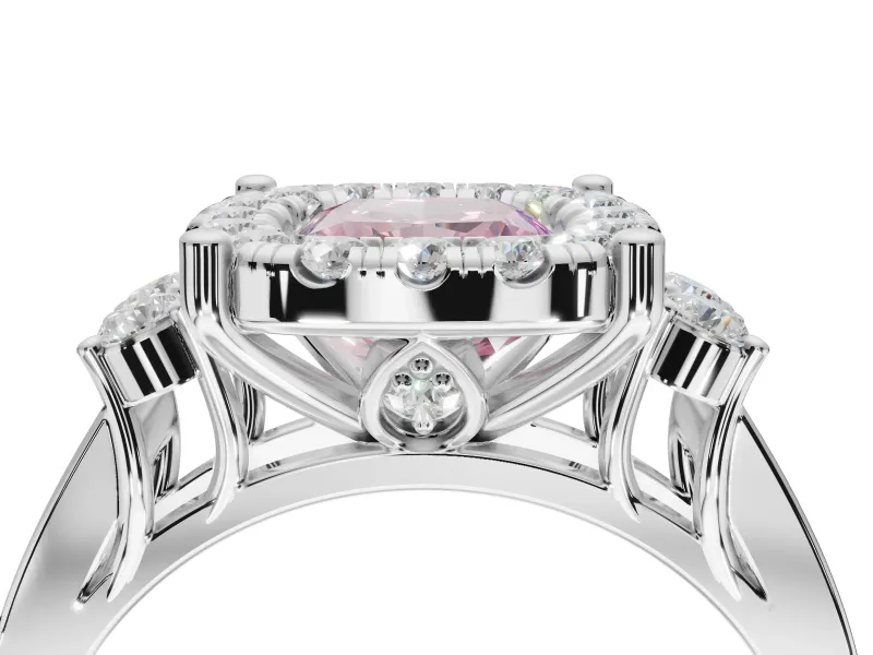 Cushion Cut Halo Engagement Ring Setting for a Fancy Pink Lab-Grown Diamond | Graduated Channel Band | White Gold