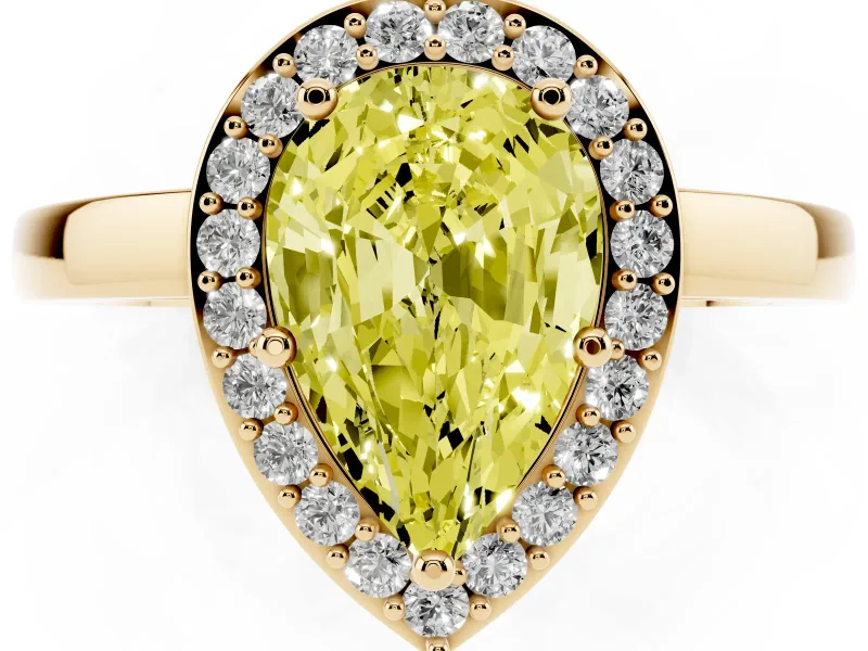 Pear-Shaped Thin Halo Engagement Ring Setting for a Fancy Yellow Lab-Grown Diamond | Slim Plain Band | Yellow Gold