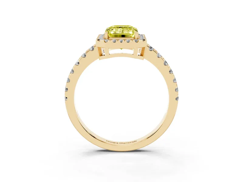 Emerald Cut Halo Engagement Ring Setting for a Fancy Yellow Lab-Grown Diamond | Graduated Pavé Band | Yellow Gold