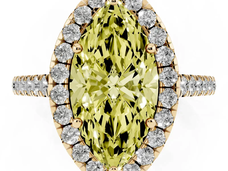 Marquise Halo Engagement Ring Setting for a Fancy Yellow Lab-Grown Diamond | Pave Shoulders | Yellow Gold